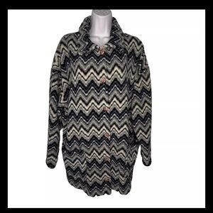 Vintage Fresno Sport Winter Coat XL Tan Black Gray Chevron Pattern Fleece Button